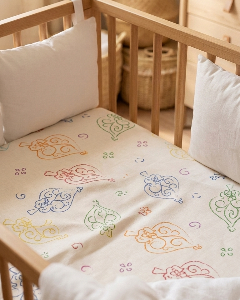 Colcha acolchoada estampada com pequenos corações, fabricada em Portugal, 65% poliéster e 35% algodão, cómoda e suave.